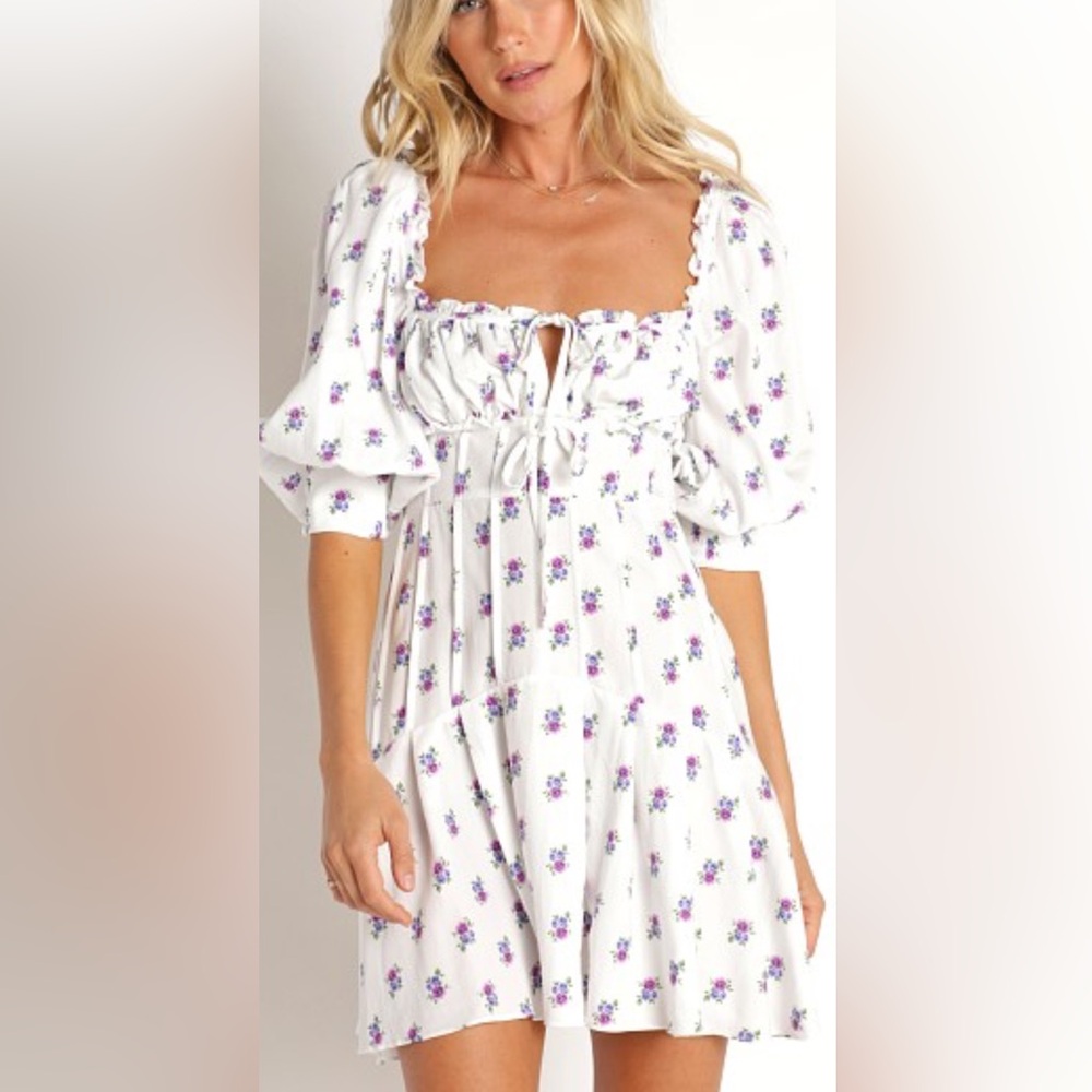 For Love And Lemons Viola dress / White and Purple Ruffled Tiered Sundress - Picture 2 of 8